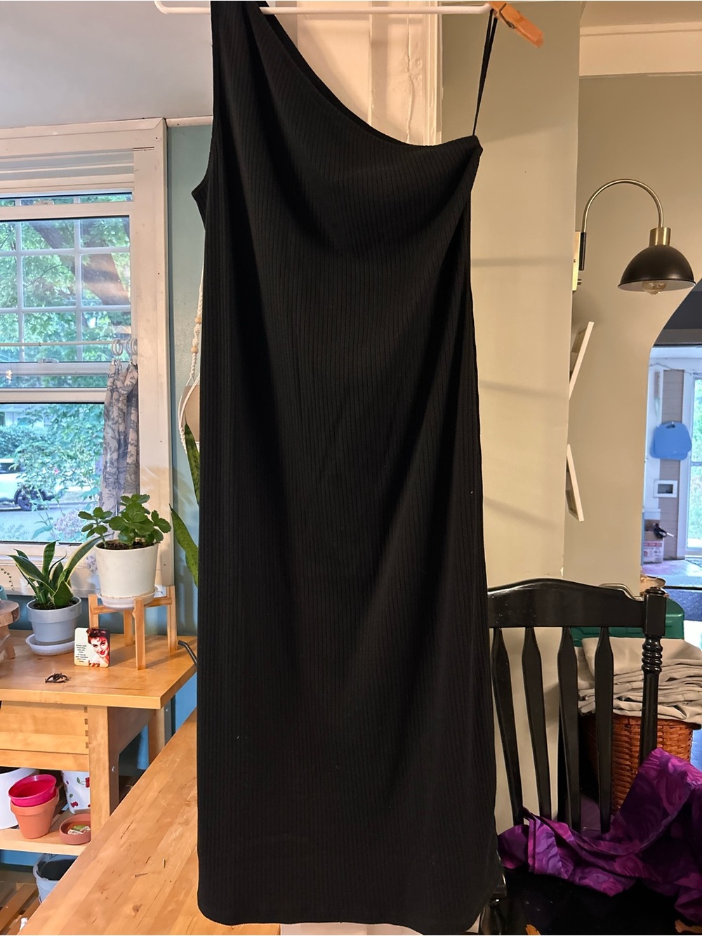 GAP Black One-Shoulder Ribbed Midi Dress - Picture 3 of 6